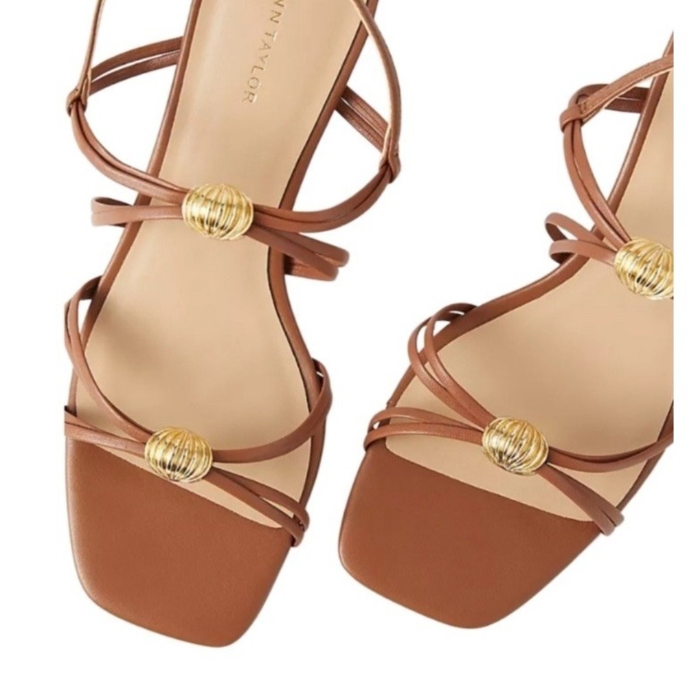 Ann Taylor Brown Gold Women 7.5 Heels Resort Going Out Shoe Heels Leather